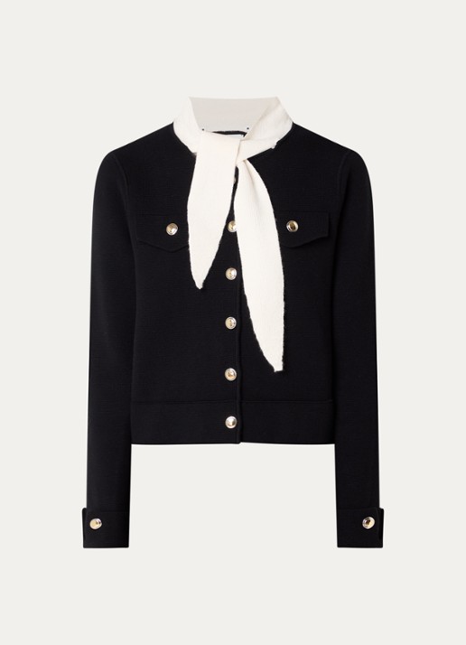 Claudie Pierlot Blazer in wolblend met sjaalkraag - voorkant 3 zwart