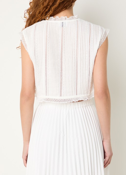 Claudie Pierlot Blouse met broderie en opstaande kraag - achterkant gebroken wit