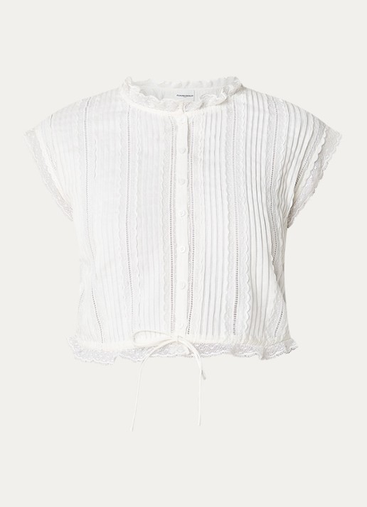 Claudie Pierlot Blouse met broderie en opstaande kraag - voorkant 2 gebroken wit