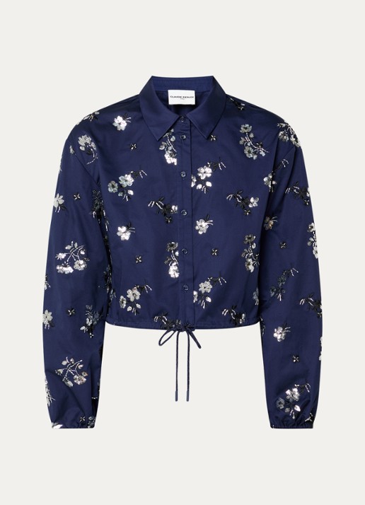 Claudie Pierlot Blouse met pailletten  - voorkant 3 donkerblauw