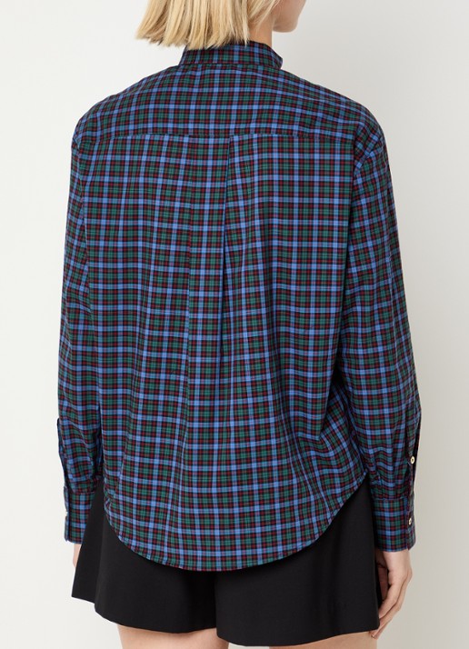 Claudie Pierlot Blouse met ruitdessin en sjaalkraag - achterkant groen