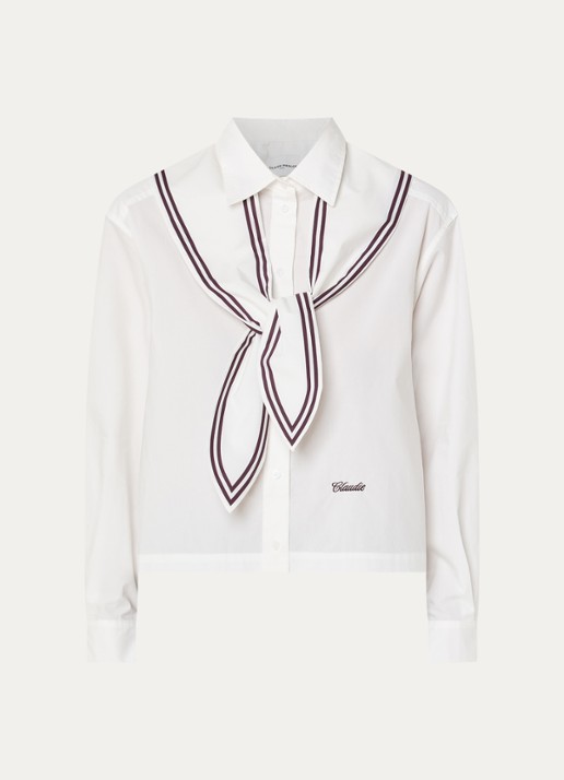 Claudie Pierlot Blouse met sjaalkraag - voorkant gebroken wit