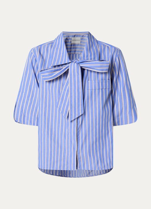 Claudie Pierlot Blouse met streepprint en sjaalkraag - voorkant 2 blauw
