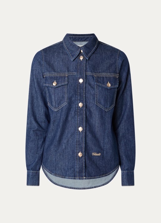 Claudie Pierlot Blouse van denim met borstzakken - voorkant indigo