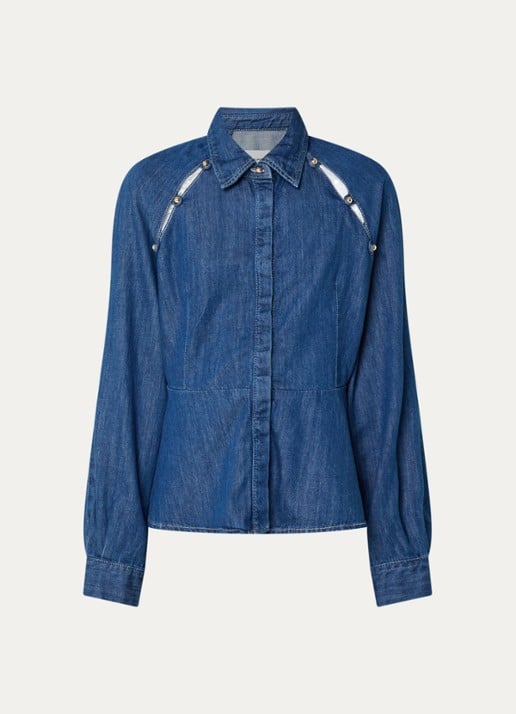 Claudie Pierlot Blouse van denim met peplum - voorkant 2 blauw