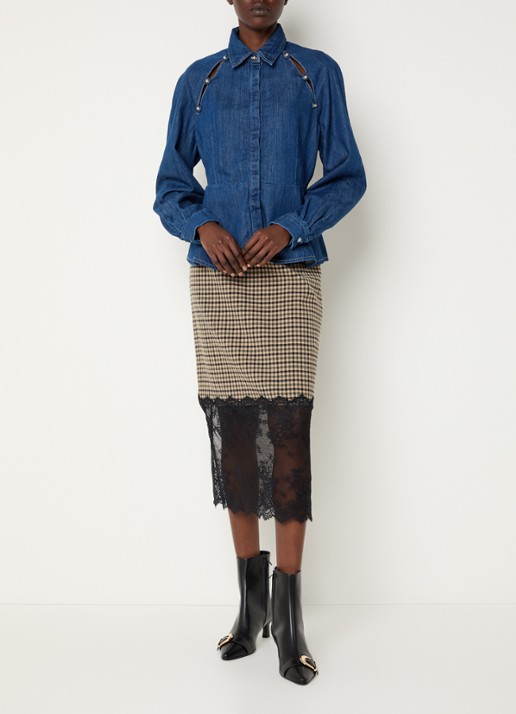 Claudie Pierlot Blouse van denim met peplum - voorkant 3 blauw