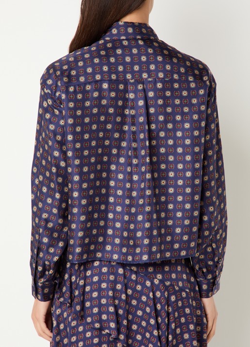 Claudie Pierlot Blouse van zijde met grafische print  - achterkant donkerblauw