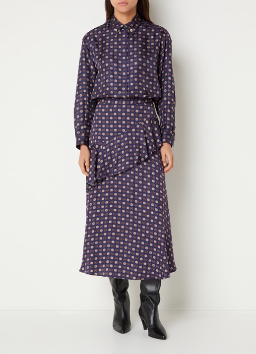 Claudie Pierlot Blouse van zijde met grafische print  - voorkant 4 donkerblauw