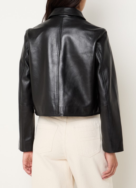 Claudie Pierlot Carlita cropped jack van lamsleer met steekzakken - achterkant 4 zwart