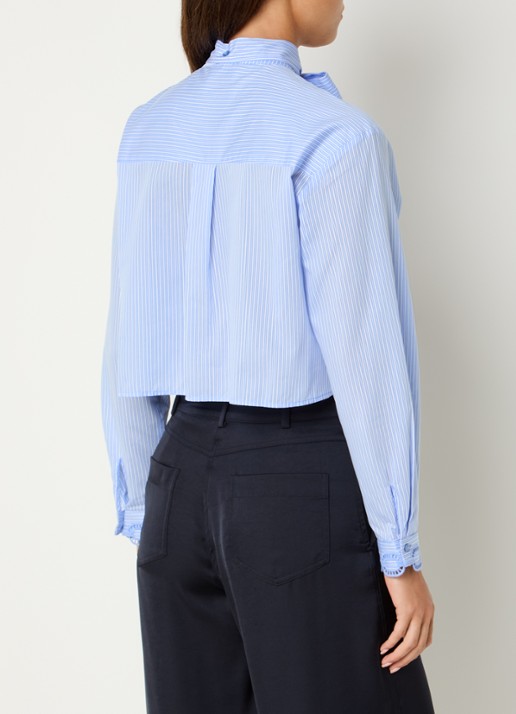 Claudie Pierlot Carmita blouse met streepprint en sjaalkraag - achterkant 3 lichtblauw