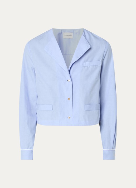 Claudie Pierlot Cassandre blouse met V-hals - voorkant 3 blauwgrijs