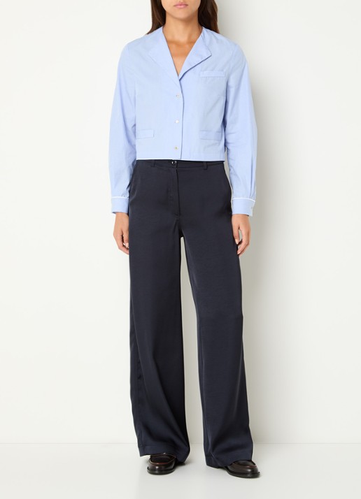 Claudie Pierlot Cassandre blouse met V-hals - voorkant 4 blauwgrijs