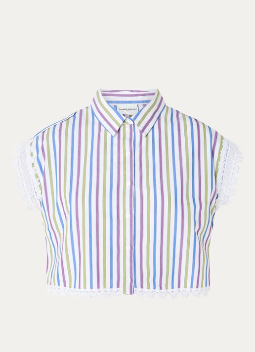 Claudie Pierlot Celoma blouse met streepprint en broderie - voorkant 2 gebroken wit