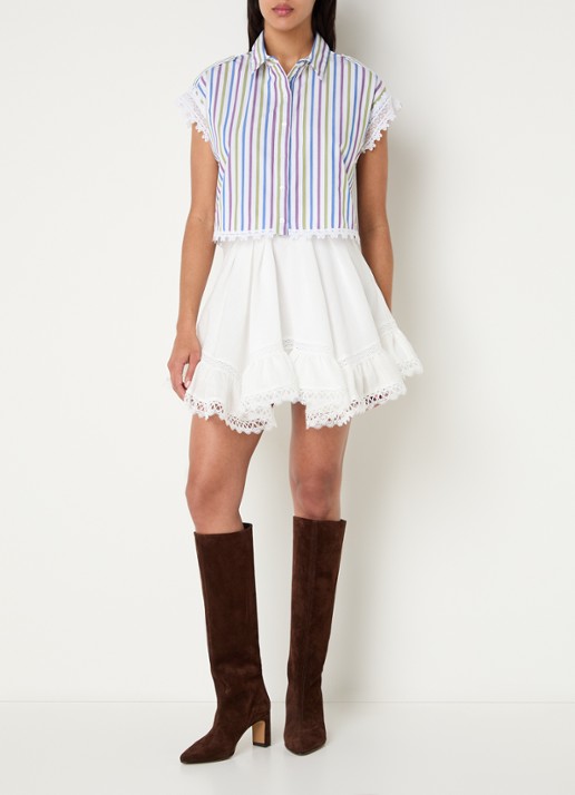Claudie Pierlot Celoma blouse met streepprint en broderie - voorkant 3 gebroken wit