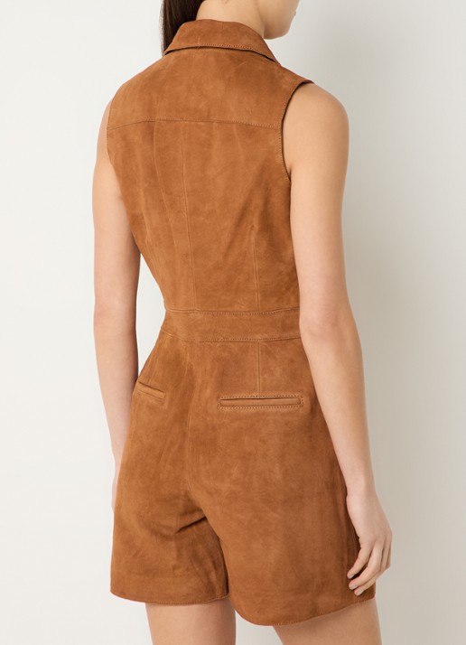 Claudie Pierlot Charline playsuit van geitensuède - achterkant camel