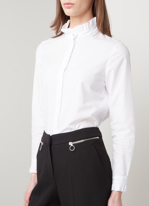 Claudie Pierlot Colombineter blouse met stippendessin en ruches - detail 4 wit