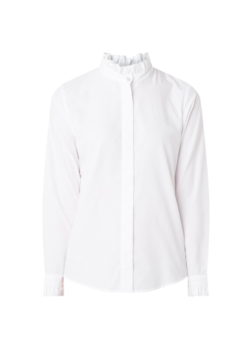 Claudie Pierlot Colombineter blouse met stippendessin en ruches - voorkant wit