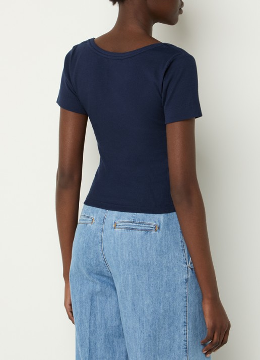Claudie Pierlot Crop top met ribstructuur  - achterkant blauw