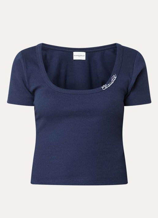 Claudie Pierlot Crop top met ribstructuur  - voorkant 3 blauw