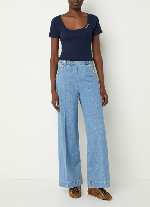 Claudie Pierlot Crop top met ribstructuur  - voorkant 4 blauw