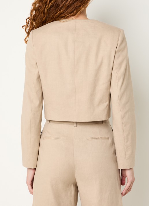 Claudie Pierlot Cropped blazer in linnenblend - achterkant beige