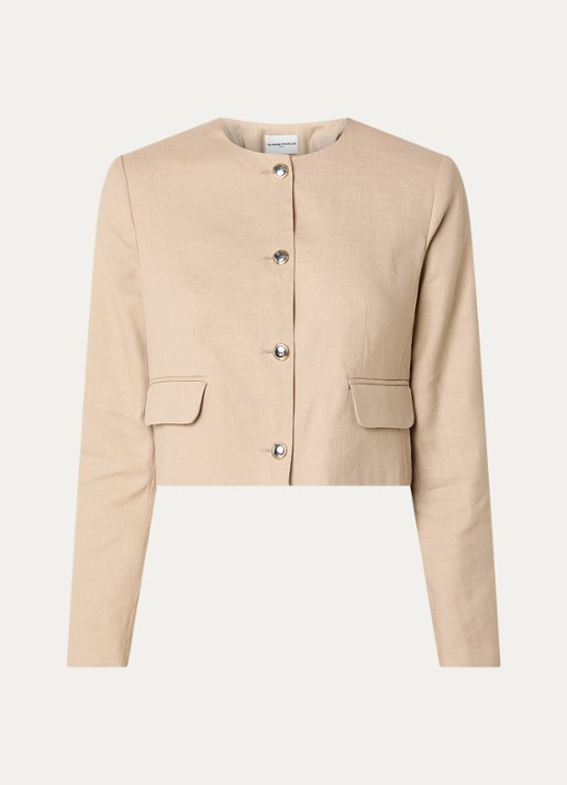 Claudie Pierlot Cropped blazer in linnenblend - voorkant 2 beige