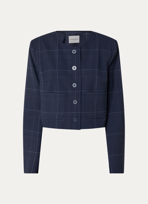 Claudie Pierlot Cropped blazer met ruitdessin - voorkant 2 donkerblauw
