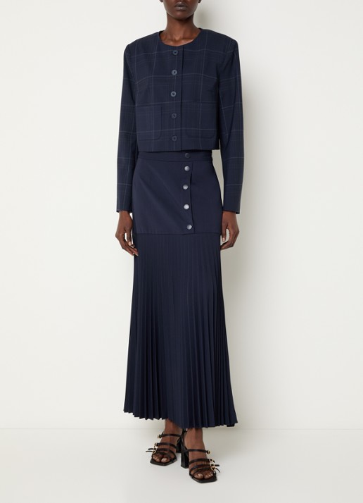 Claudie Pierlot Cropped blazer met ruitdessin - voorkant 3 donkerblauw