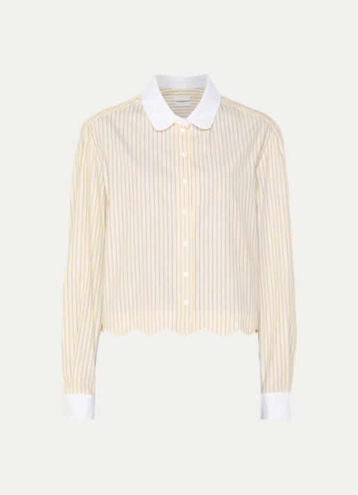 Claudie Pierlot Cropped blouse met streepprint - voorkant vanillegeel