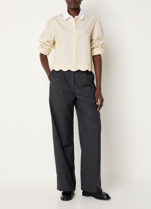 Claudie Pierlot Cropped blouse met streepprint - voorkant 2 vanillegeel