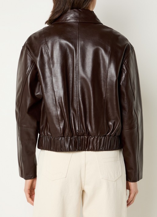 Claudie Pierlot Cropped jack van lamsleer met steekzakken - achterkant 4 donkerbruin