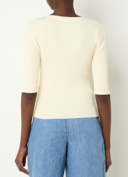 Claudie Pierlot  Double-breasted ribgebreid vest  - achterkant 4 vanillegeel