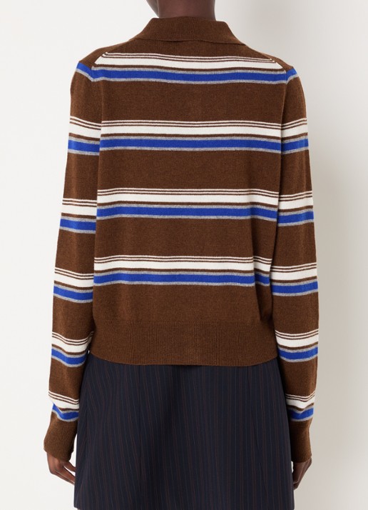 Claudie Pierlot Fijngebreid vest in kasjmierblend met streepprint - achterkant 2 hazelnootbruin
