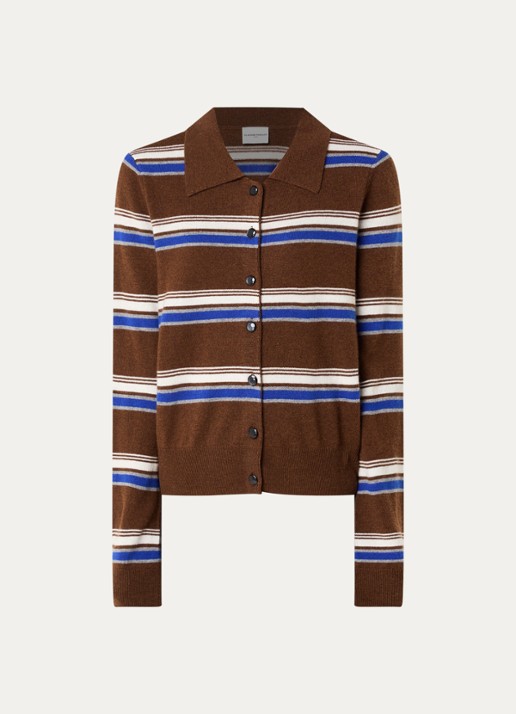 Claudie Pierlot Fijngebreid vest in kasjmierblend met streepprint - voorkant 3 hazelnootbruin