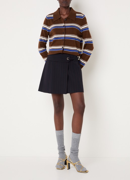 Claudie Pierlot Fijngebreid vest in kasjmierblend met streepprint - voorkant 4 hazelnootbruin