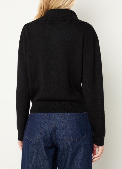 Claudie Pierlot Fijngebreid vest in wolblend met logoborduring - achterkant 2 zwart