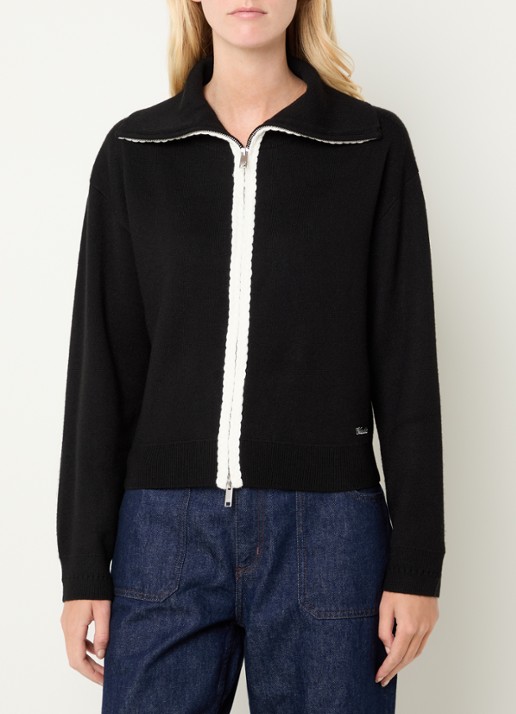 Claudie Pierlot Fijngebreid vest in wolblend met logoborduring - detail zwart