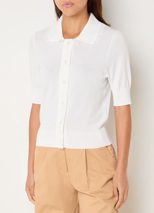 Claudie Pierlot Fijngebreid vest met broderie - detail 2 gebroken wit