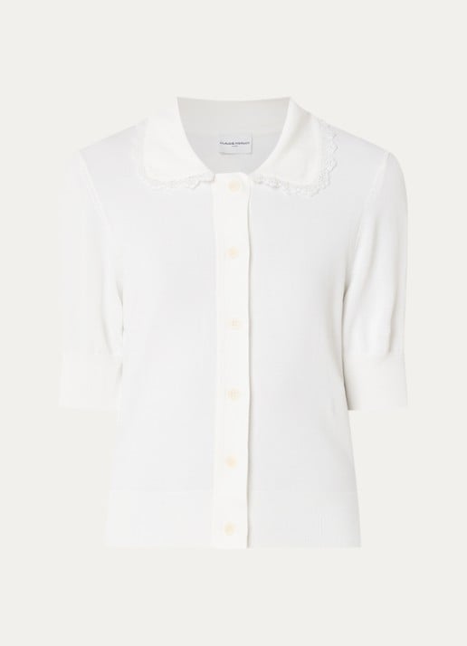 Claudie Pierlot Fijngebreid vest met broderie - voorkant 3 gebroken wit