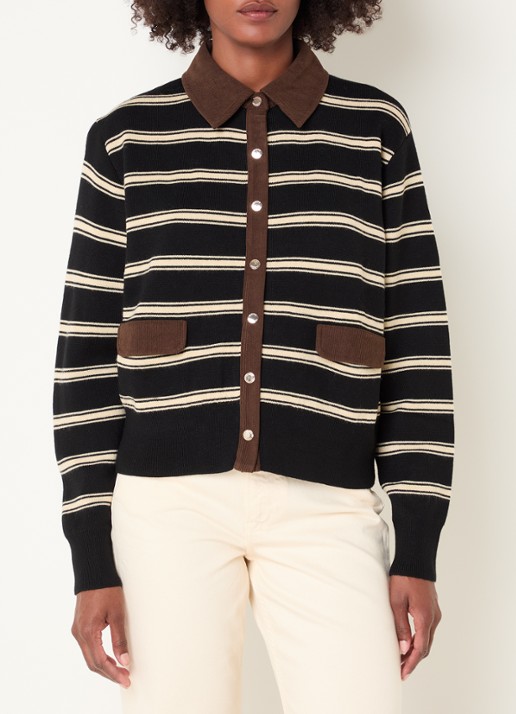 Claudie Pierlot Fijngebreid vest met streepprint - detail 2 zwart