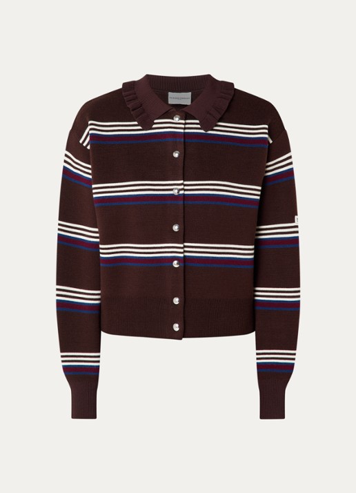 Claudie Pierlot Fijngebreid vest met streepprint  - voorkant 2 donkerbruin