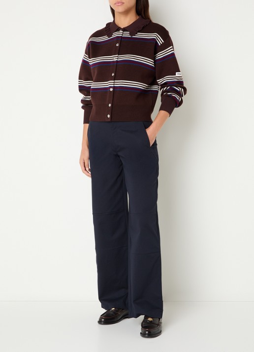 Claudie Pierlot Fijngebreid vest met streepprint  - voorkant 3 donkerbruin