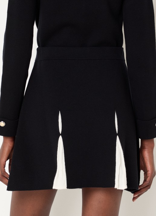 Claudie Pierlot Fijngebreide high waist mini plooirok in wolblend - achterkant 4 zwart