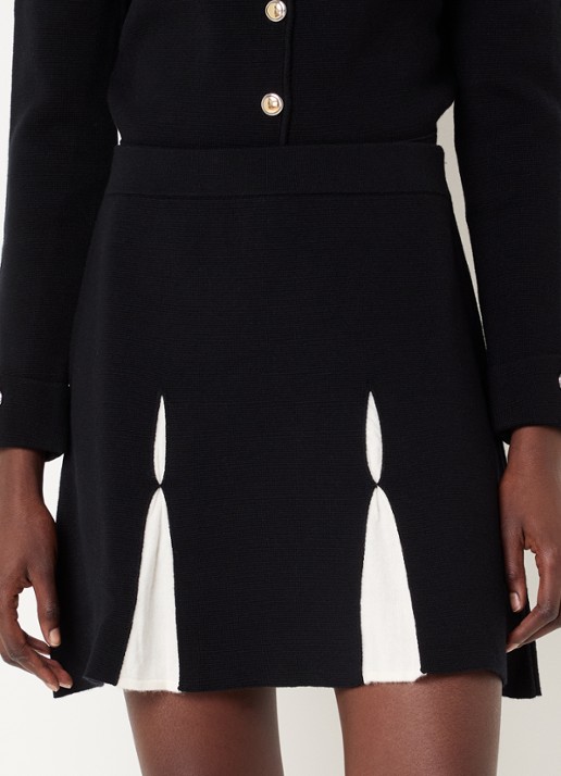 Claudie Pierlot Fijngebreide high waist mini plooirok in wolblend - detail 3 zwart