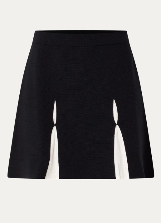Claudie Pierlot Fijngebreide high waist mini plooirok in wolblend - voorkant zwart