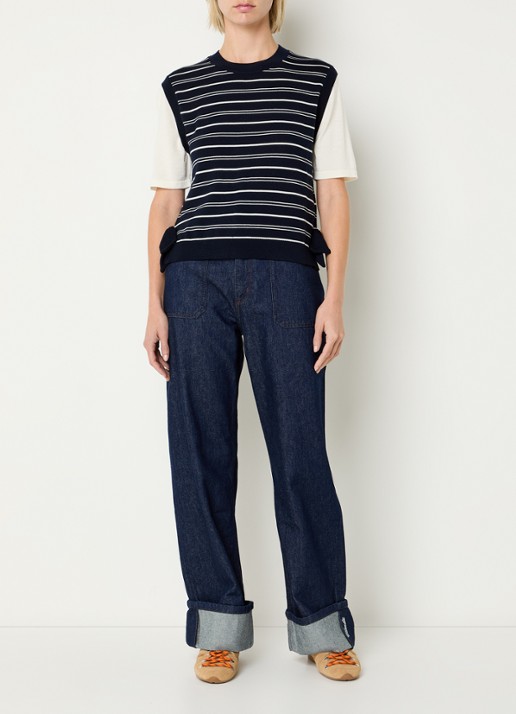 Claudie Pierlot Fijngebreide top in wolblend met streepprint - voorkant 4 donkerblauw