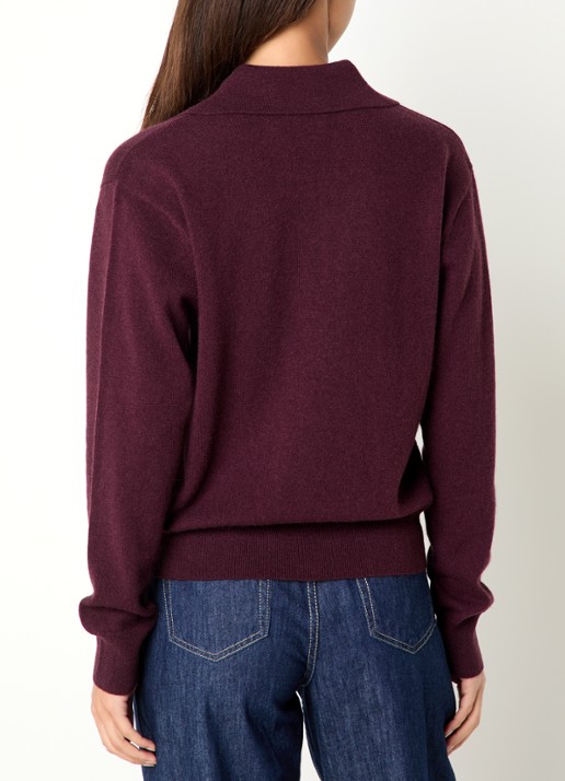Claudie Pierlot Fijngebreide trui in kasjmierblend met logoborduring - achterkant 4 aubergine