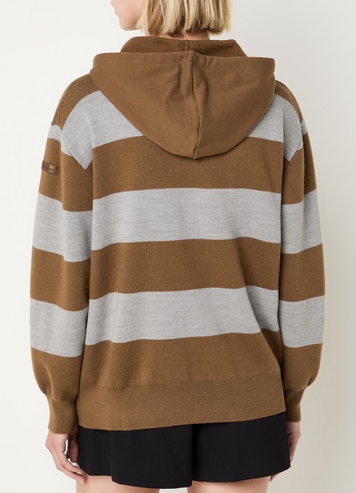 Claudie Pierlot Fijngebreide trui in wolblend met capuchon en streepprint - achterkant 5 bruin