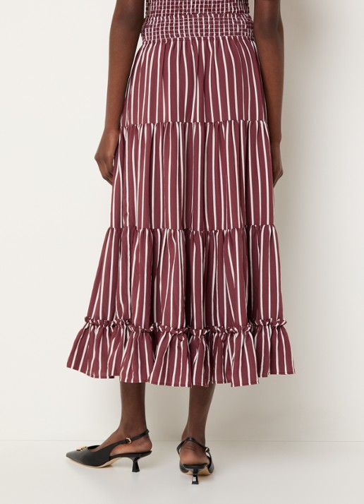 Claudie Pierlot Gelaagde midi rok met streepprint en smockwerk - achterkant 4 bordeauxrood