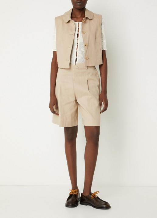 Claudie Pierlot Gilet in linnenblend met steekzakken  - voorkant 2 beige